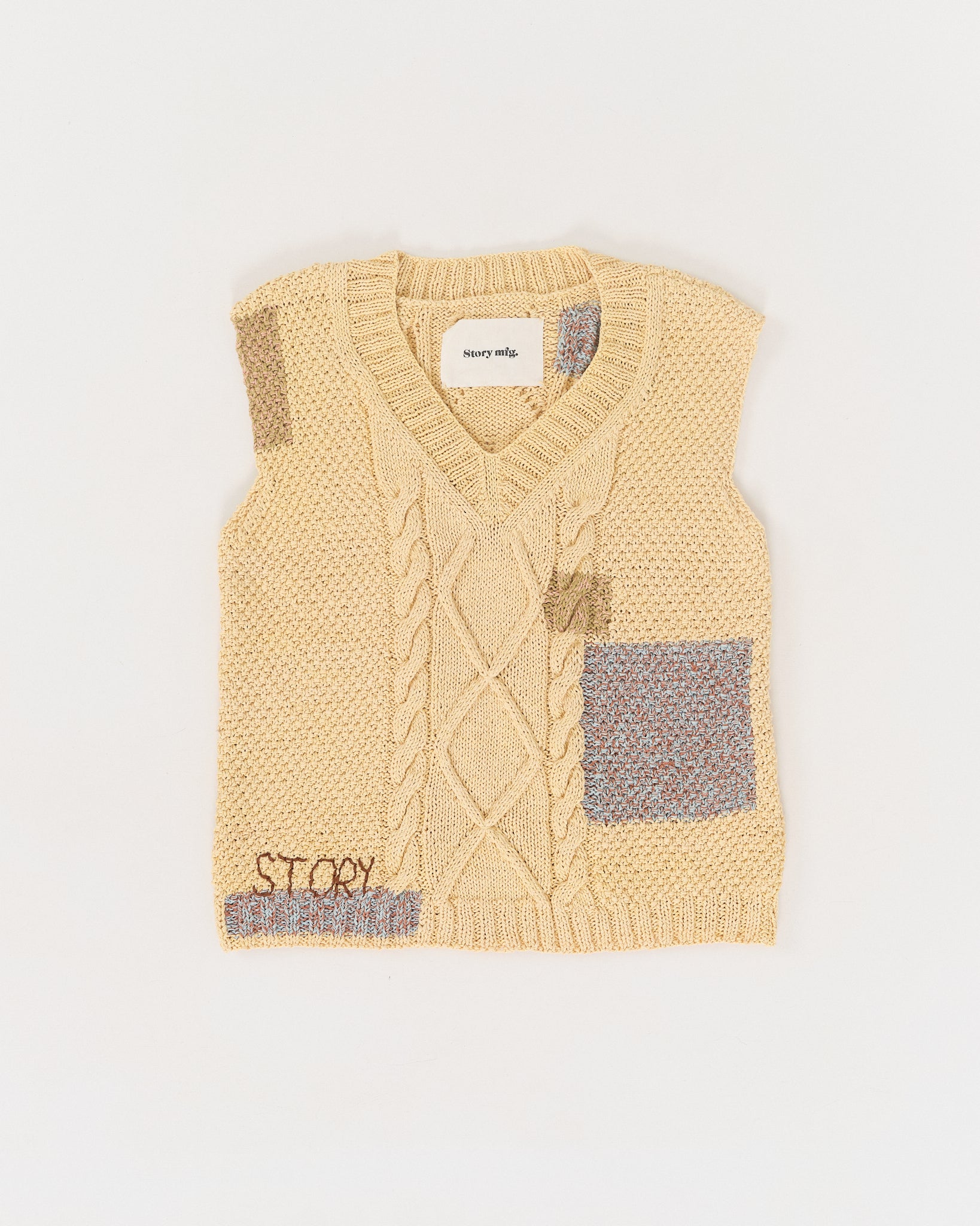 Cable Knit Vest - Yellow Darn-Knit