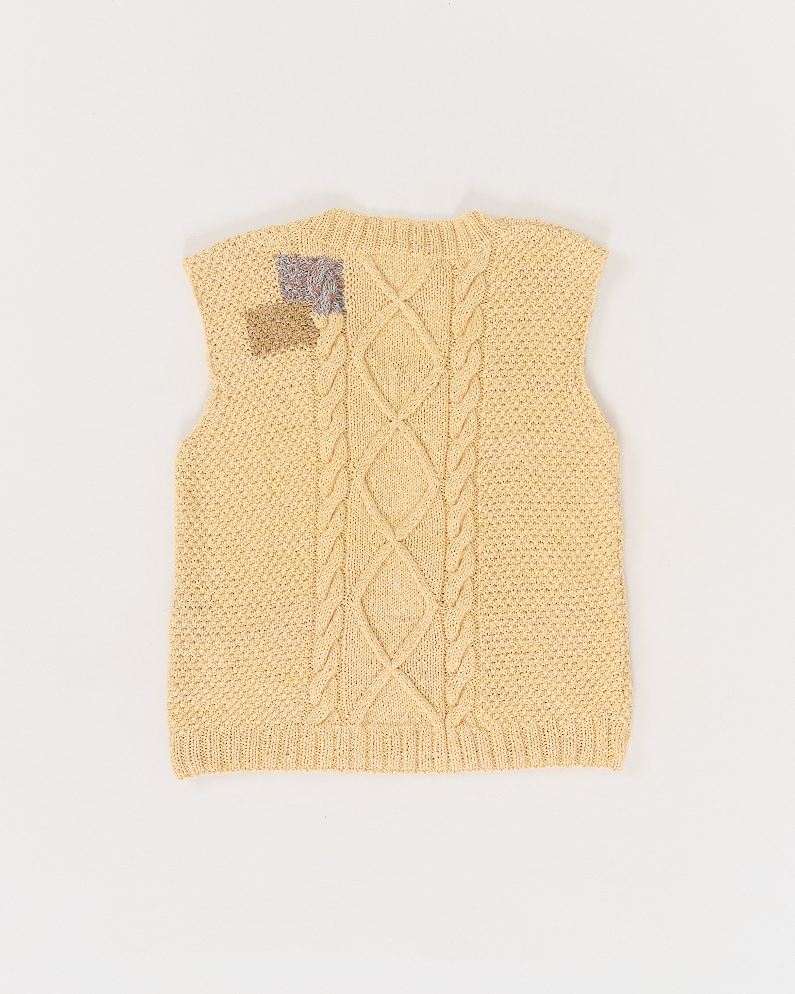 Cable Knit Vest - Yellow Darn-Knit