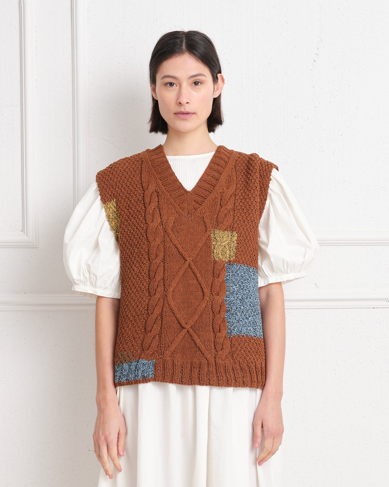 Cable Knit Vest Brown Darn Knit Story Mfg 5284