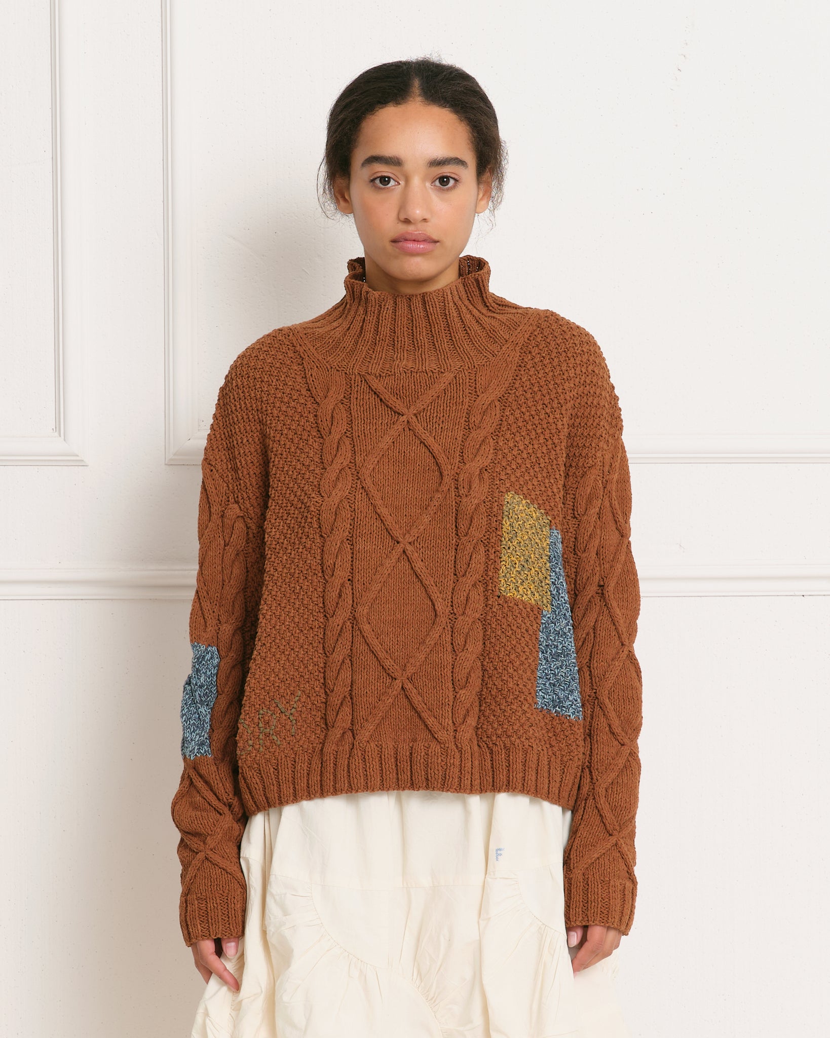 Cable Funnel Neck - Brown Darn Knit