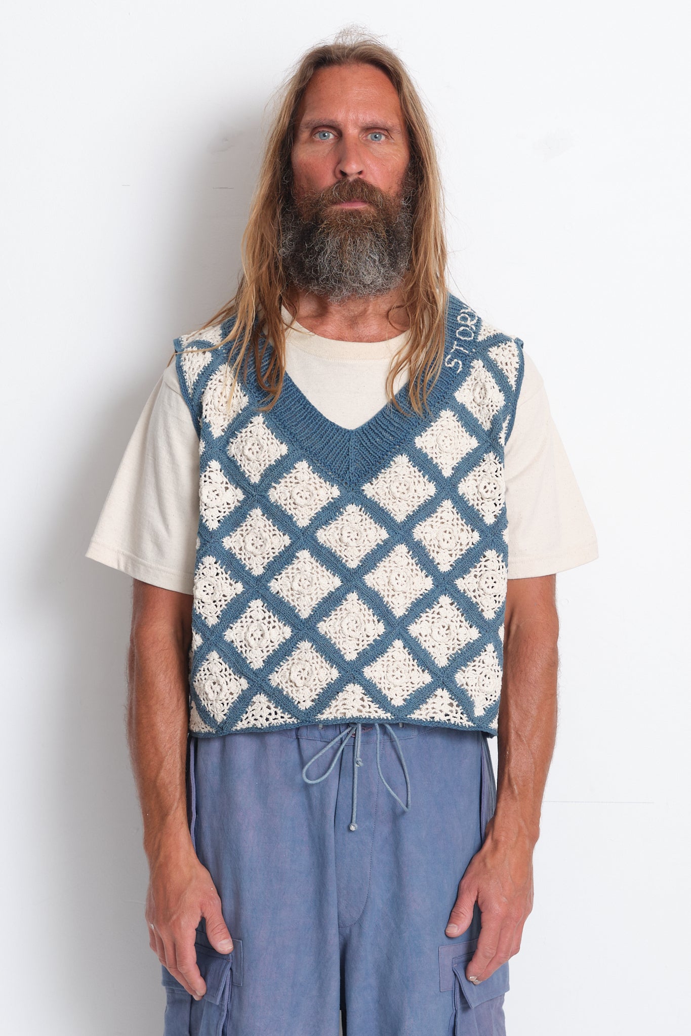 Story Mfg. Tea Crochet-knit Cotton Vest - Purple Georgian