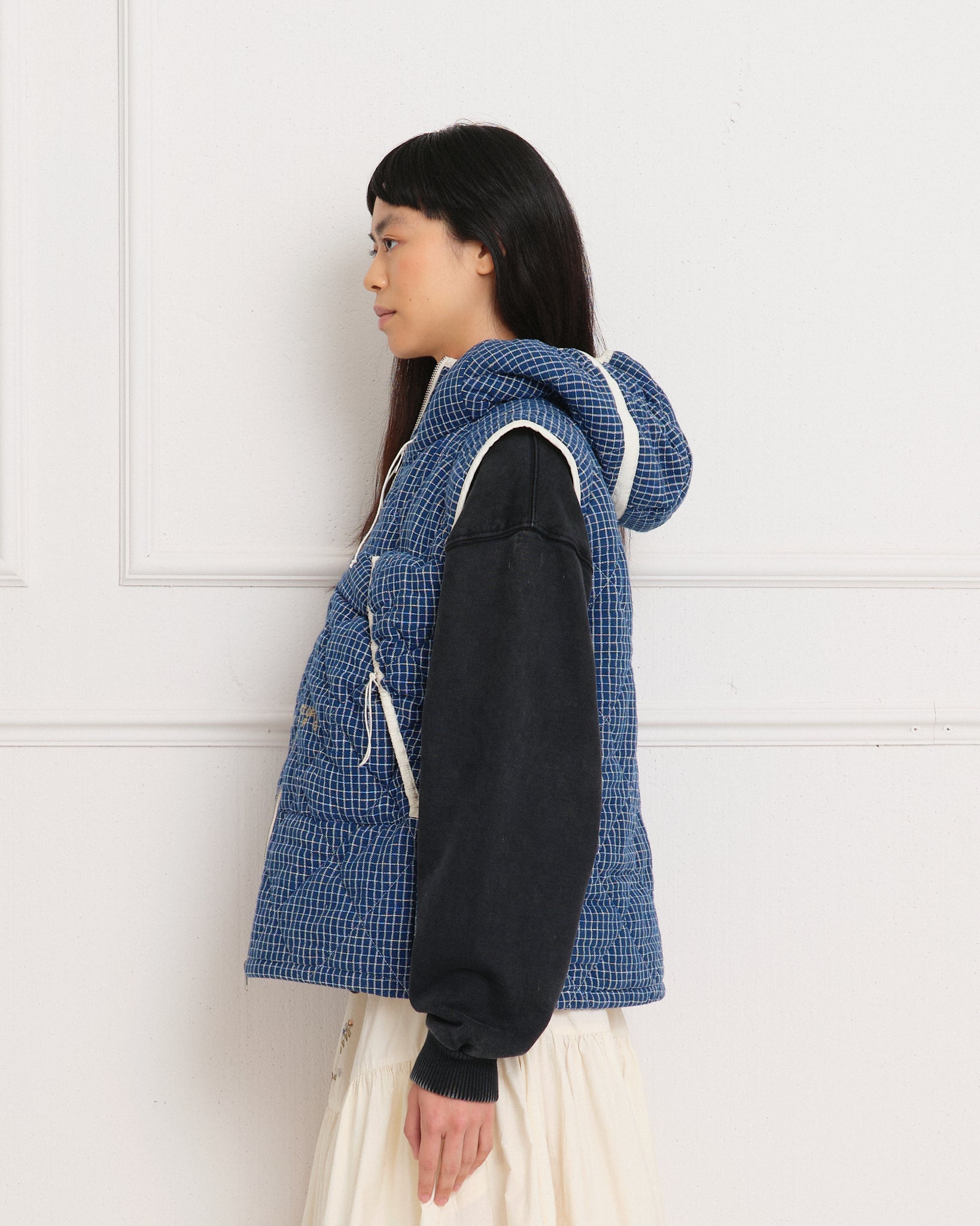 Story mfg. x ROA Vest - Indigo Check Handloom