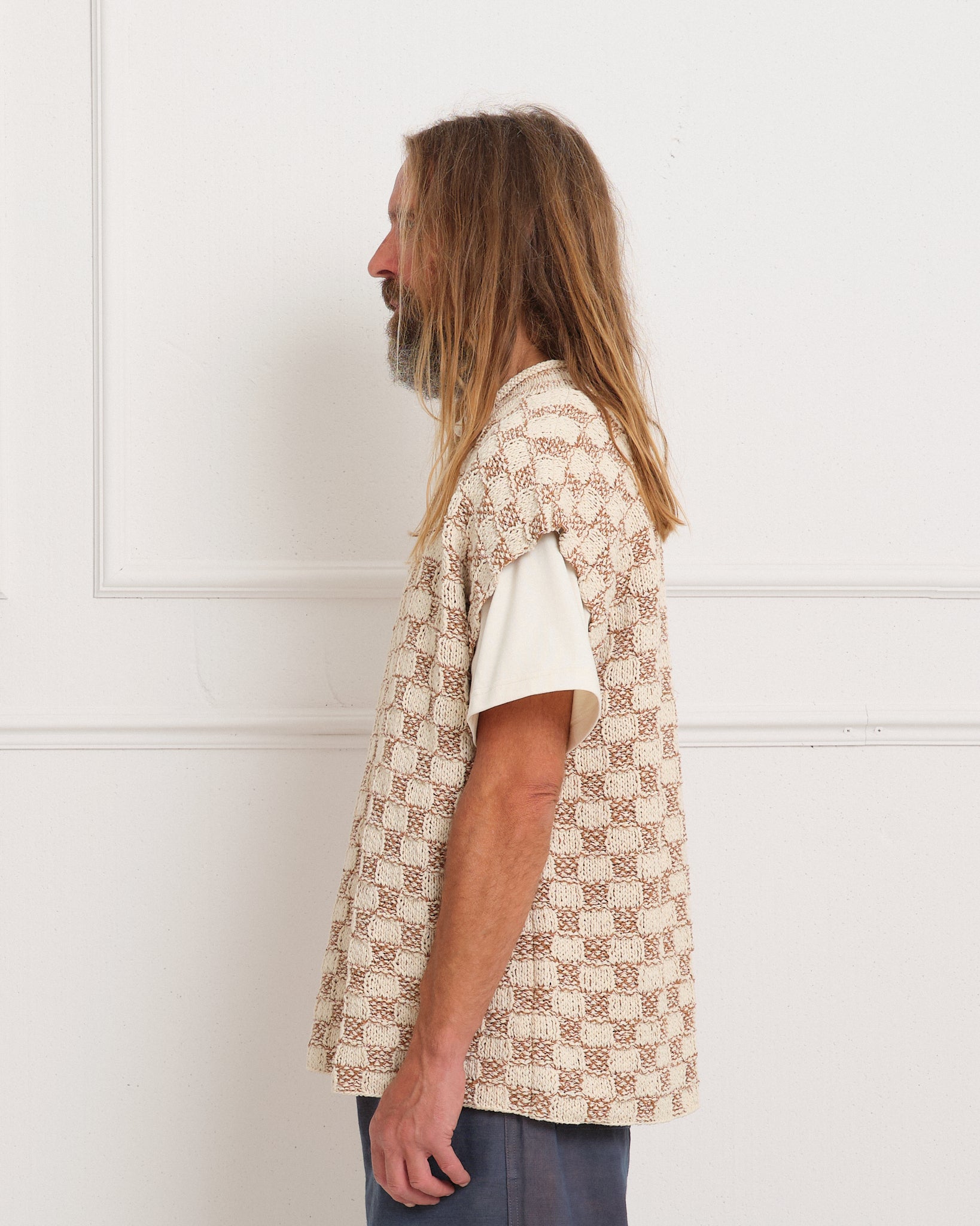 Twinsun Knit Vest - Sand Checker